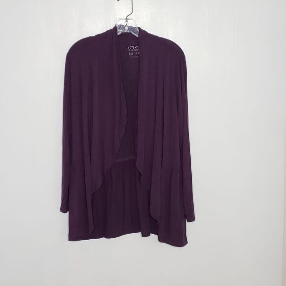 LOGO by Lori Goldstein Open Front Cascade Cardigan Purple Women Extra Small XS - Picture 5 of 6